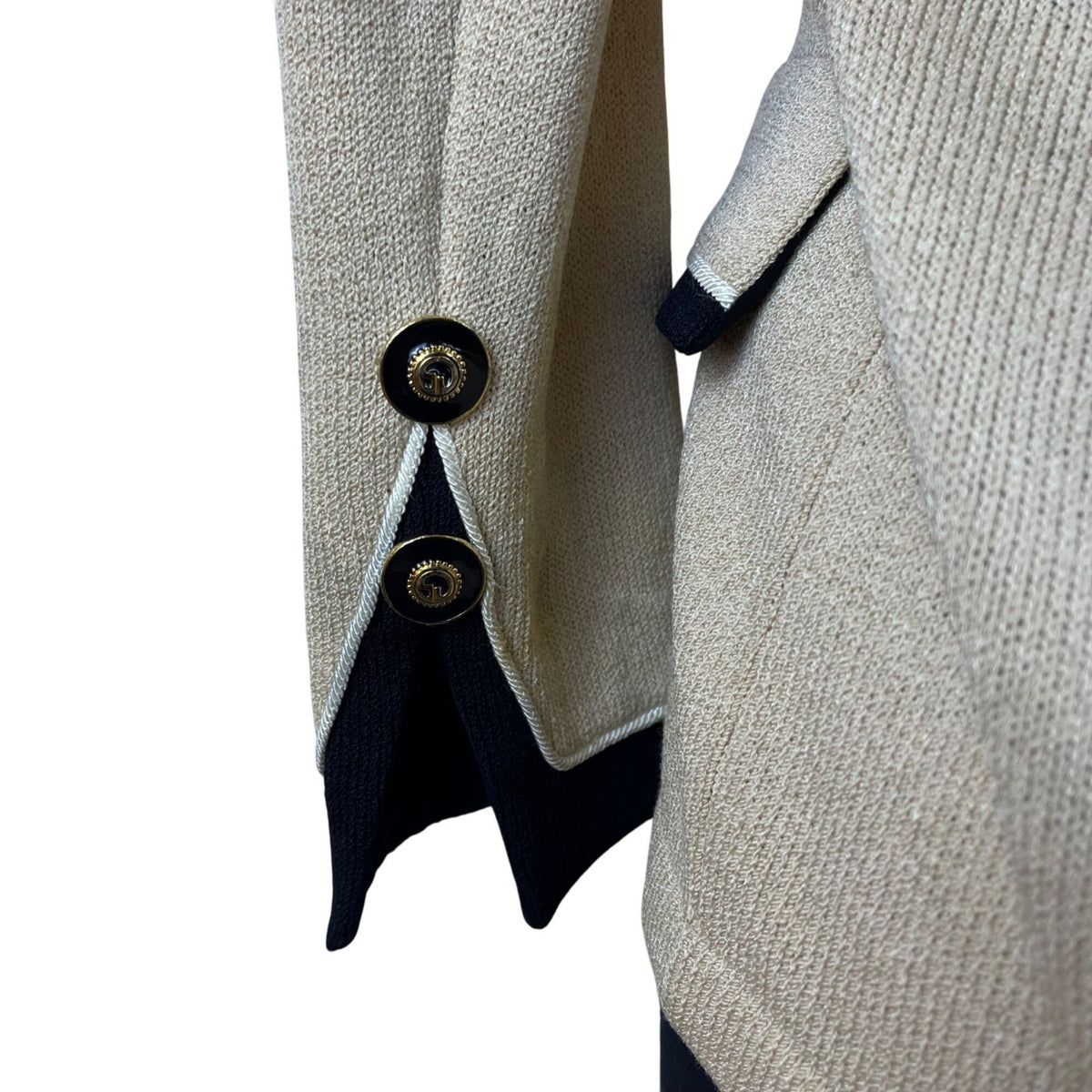 St. John Women's Beige & Black Knit Blazer Jacket Button Front Size 4