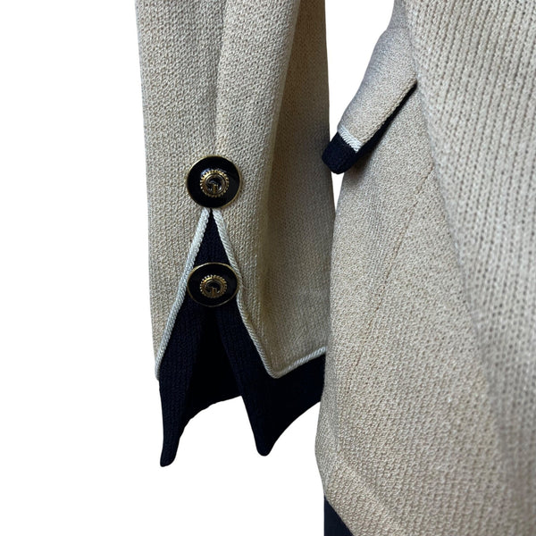 St. John Women's Beige & Black Knit Blazer Jacket Button Front Size 4