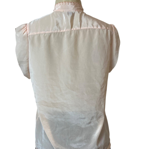 Vintage Mariane Womens Blouse With Lace Embroidery In Peach Satin Sz M/L