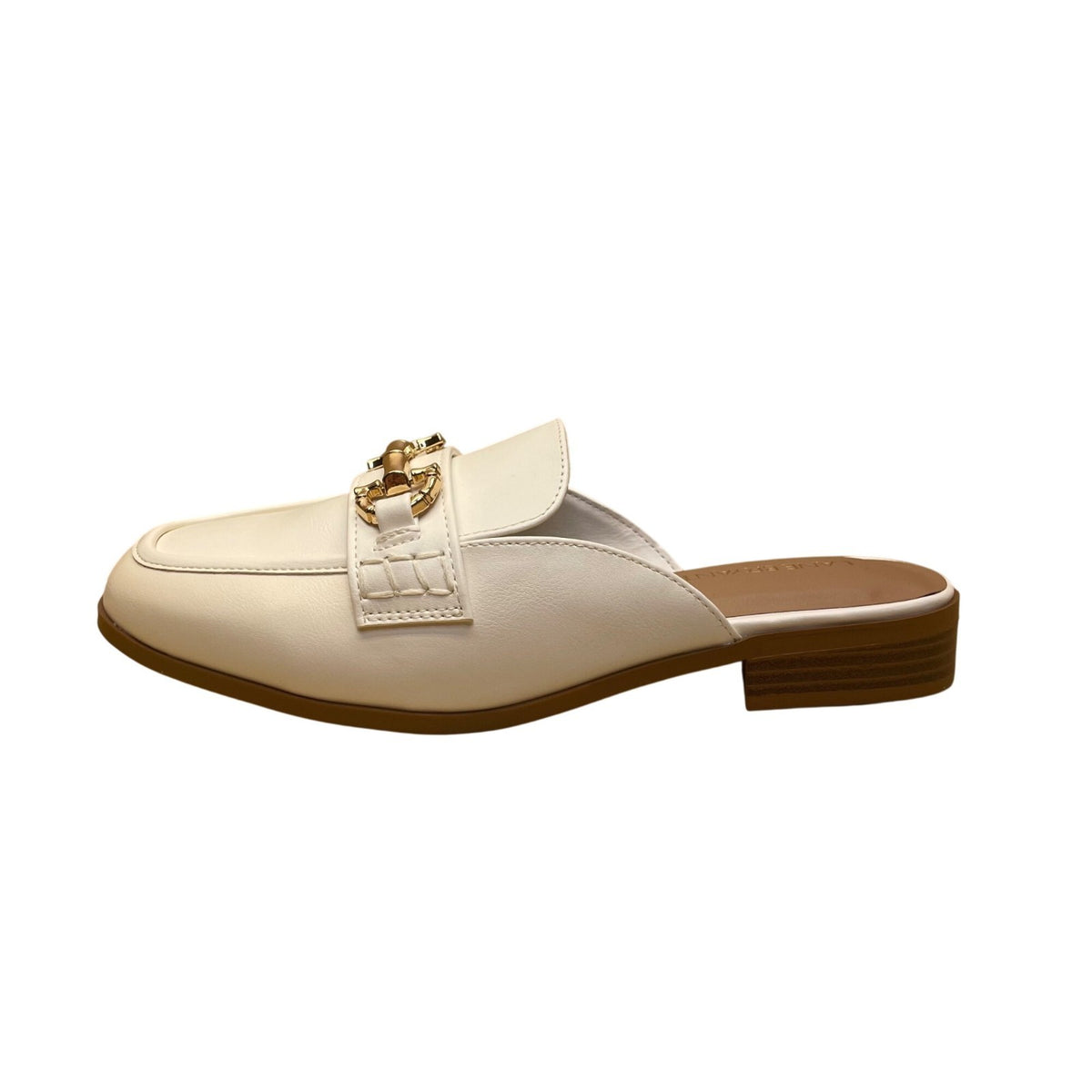 Lane Bryant Women’s White Synthetic Gold Chain Slip-On Mule Loafers Size 8W