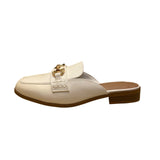 Lane Bryant Women’s White Synthetic Gold Chain Slip-On Mule Loafers Size 8W
