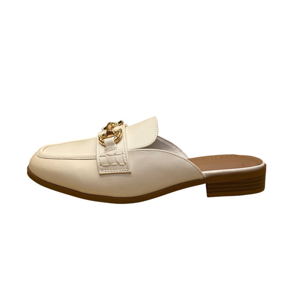 Lane Bryant Women’s White Synthetic Gold Chain Slip-On Mule Loafers Size 8W