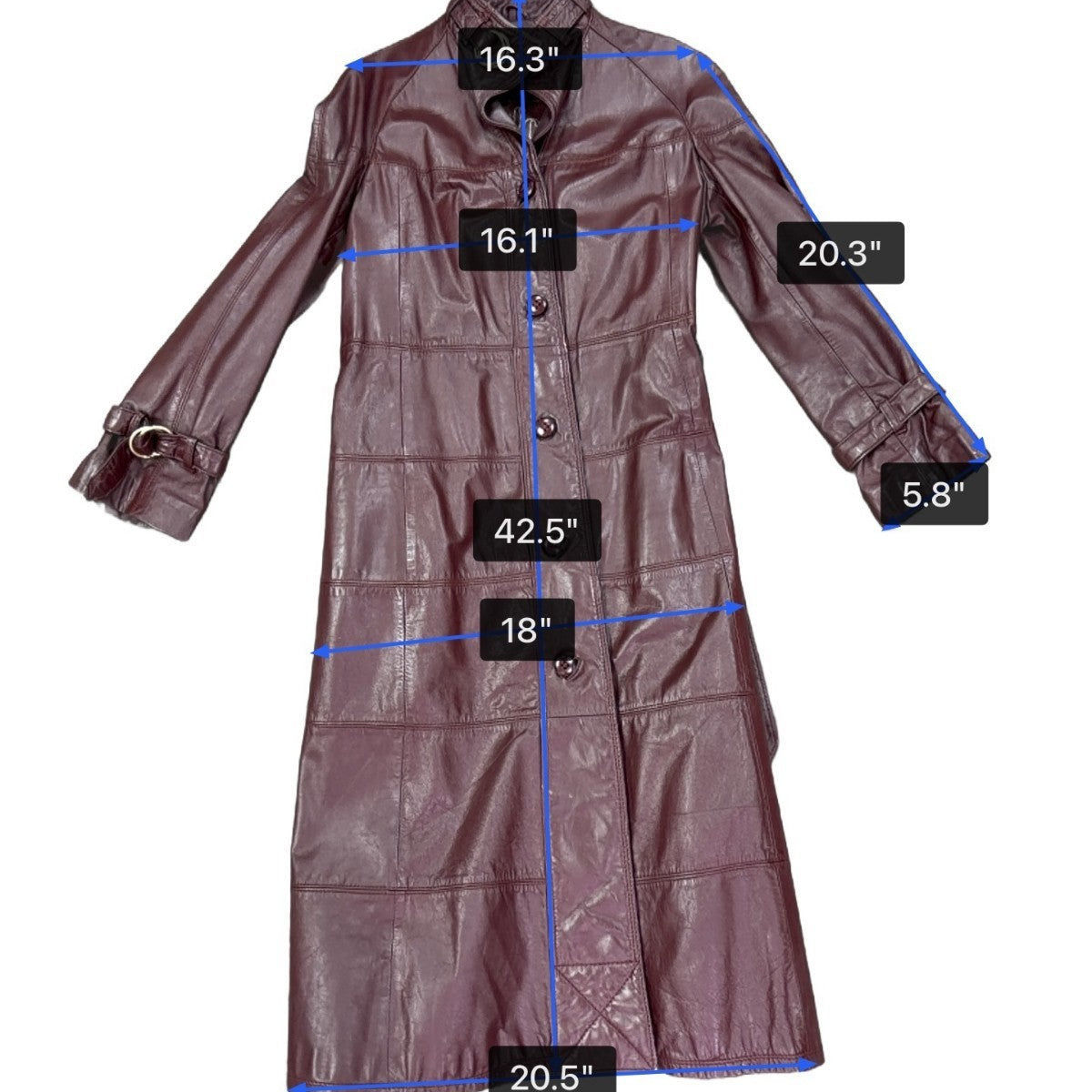 Tfc Women Maroon 100% Genuine Leather Belted Trench Coat Lined With Rayon Sz 8