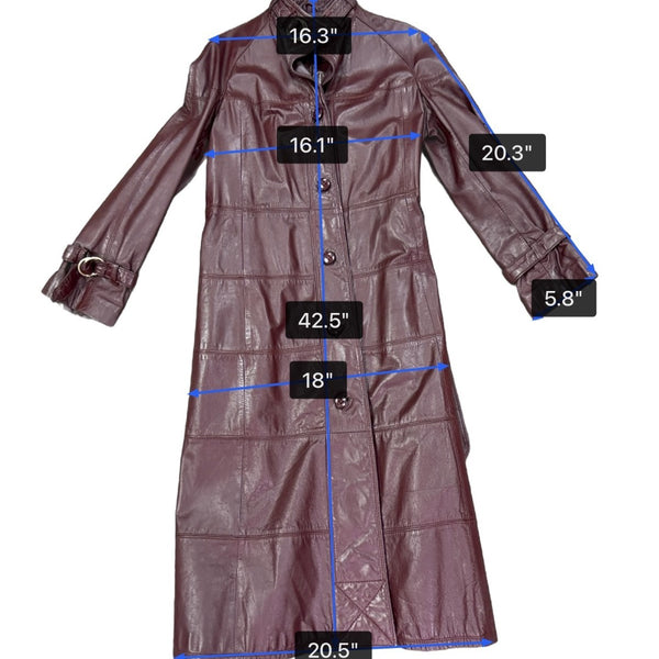 Tfc Women Maroon 100% Genuine Leather Belted Trench Coat Lined With Rayon Sz 8