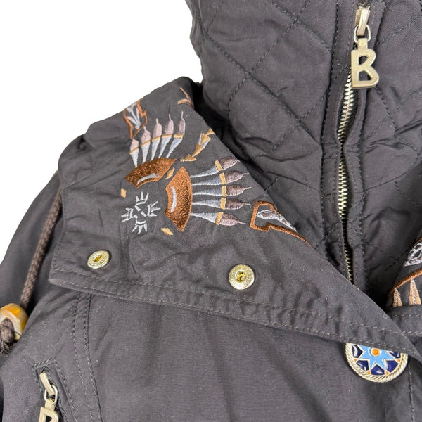 Bogner Womens Black Nylon Embroidered Hooded Jacket Stylish Winter Coat Size 12