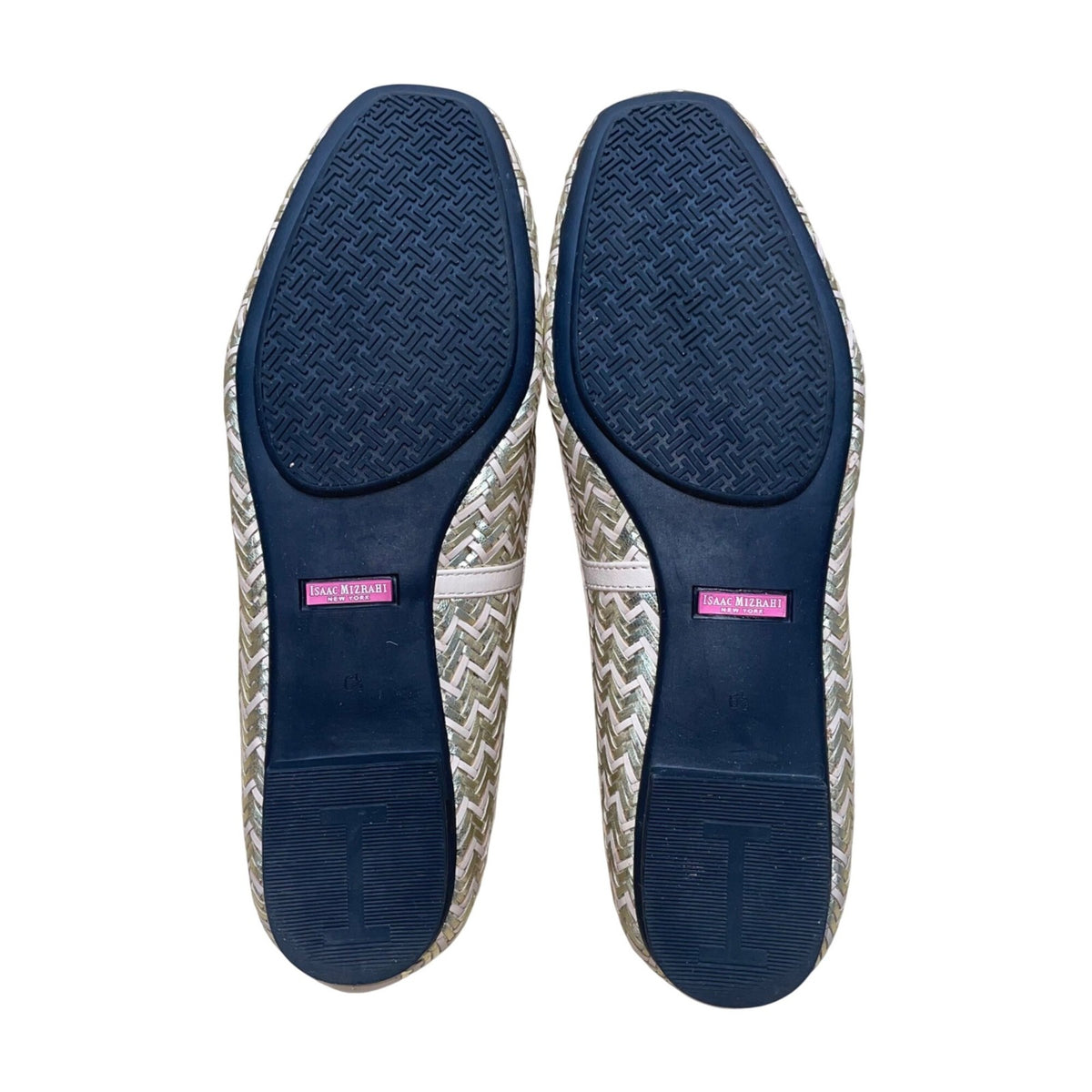 Isaac Mizrahi Women’s Gold & Pink Chevron Faux Leather Slip-On Flats Size 6.5M