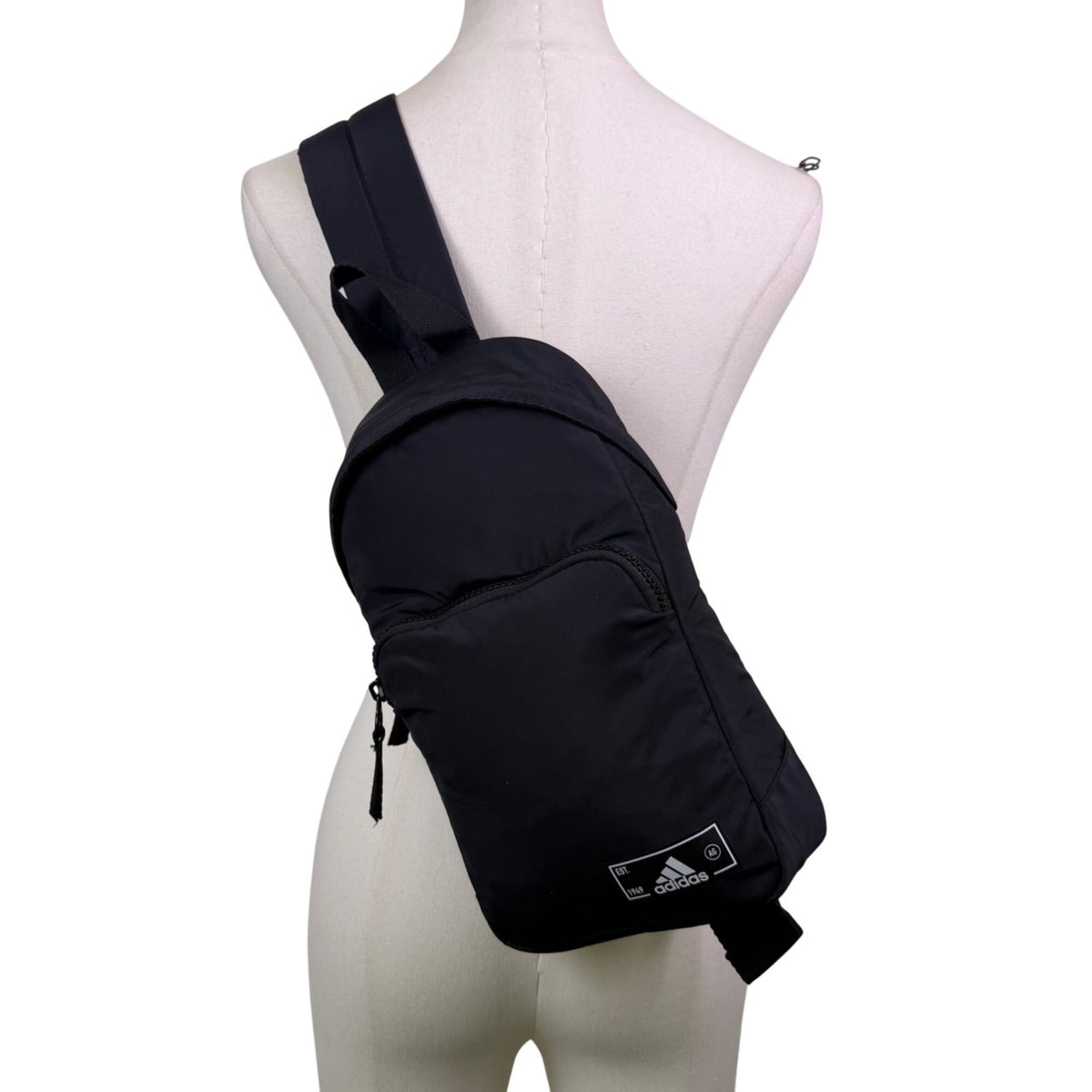 Adidas Unisex Black Nylon Multiple Zippered Adjustable Strap Sling Backpack