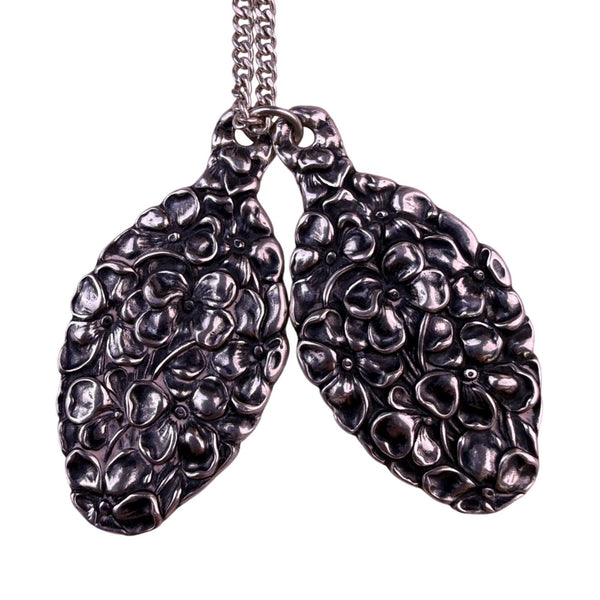 Sterling Silver 925 Womens Floral Textured Pendant Necklace With Chain