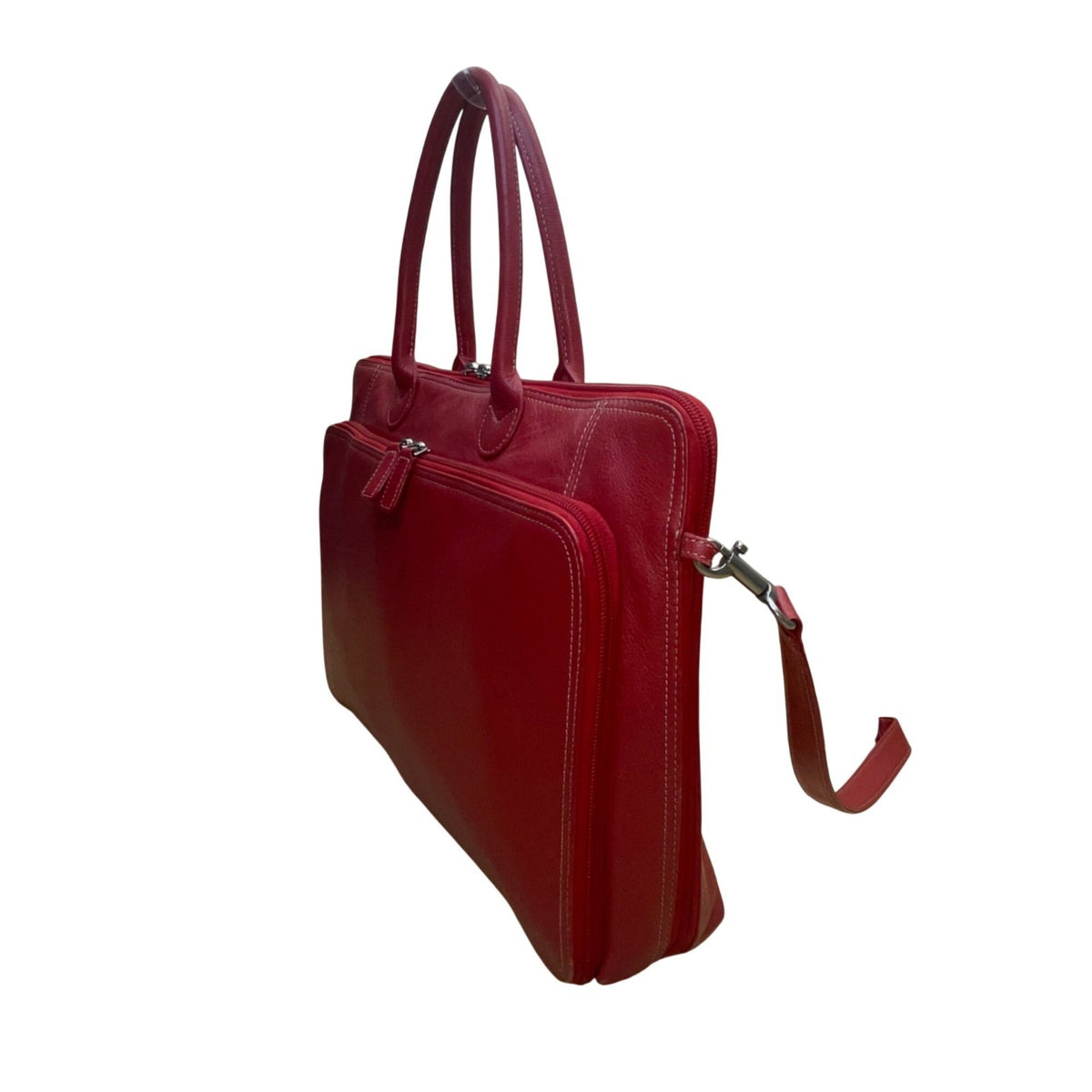 Levenger Women’s Red Leather Briefcase Laptop Bag Dual Handles & Shoulder Strap