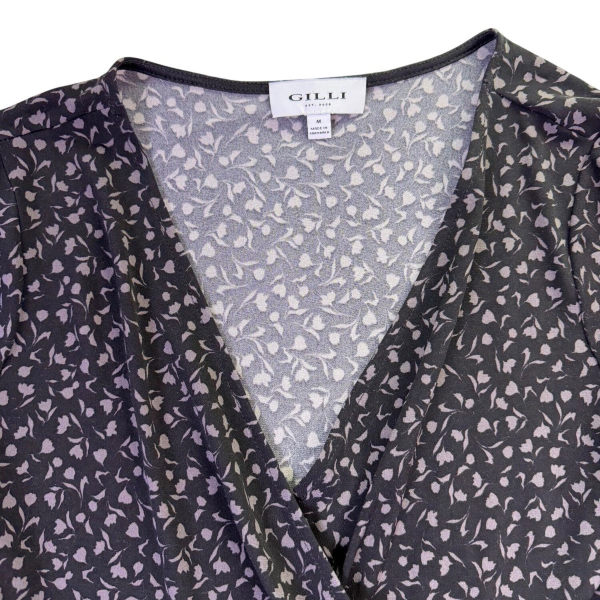 Gilli Womens Black Floral Wrap Dress Long Sleeve Midi Length Ruffle Hem Size M