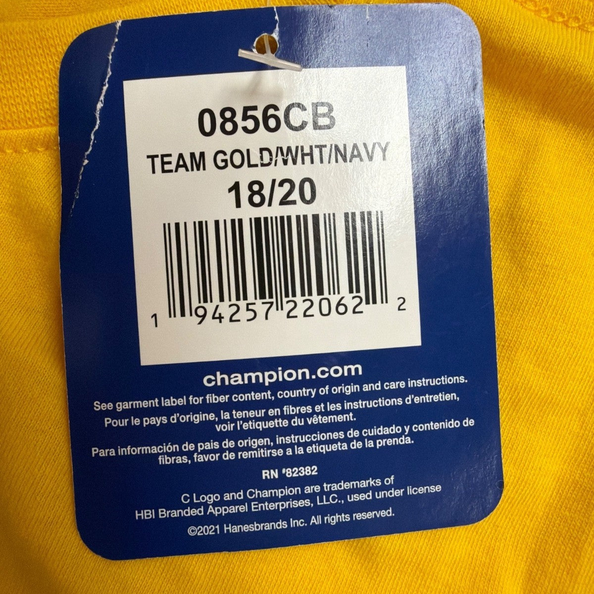 Champion Youth Gold/Navy/WhiteColorblock T-Shirt Size 18/20