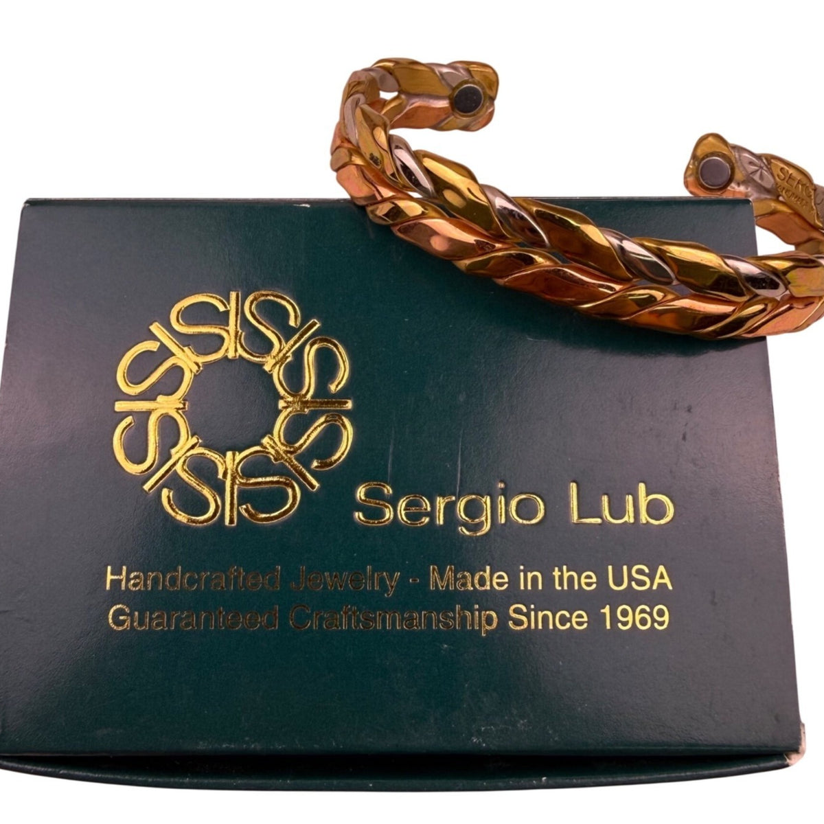 Sergio Lub Womens Mixed Metal Bracelet Twisted Braided Silver Copper Magnetic