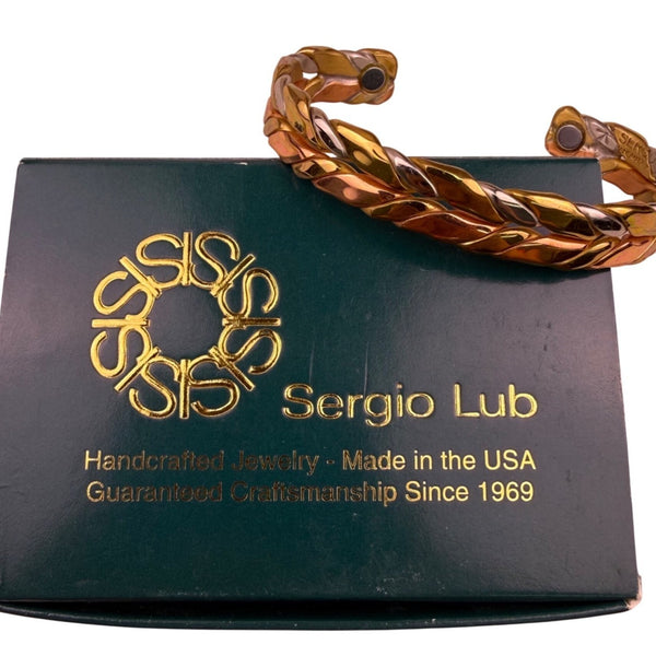 Sergio Lub Womens Mixed Metal Bracelet Twisted Braided Silver Copper Magnetic