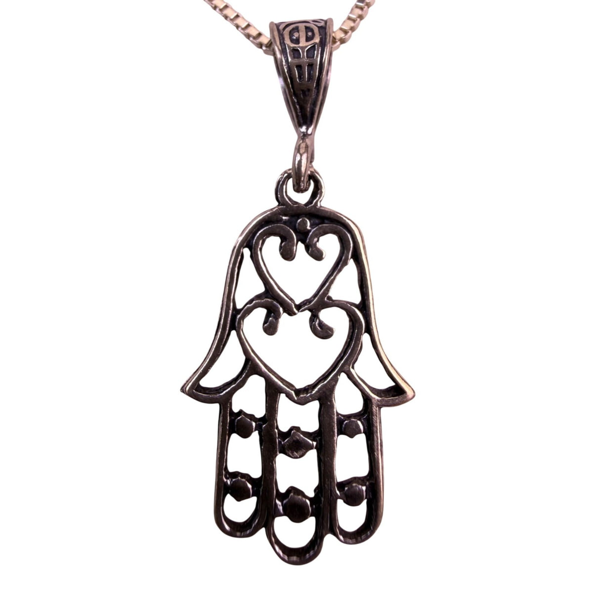 Sterling Silver Womens Hamsa Hand Necklace With Heart Design Italian Chain
