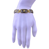 Gold Tone & Black Enamel Floral Bracelet Ladies Handcrafted Spain Safety Clasp