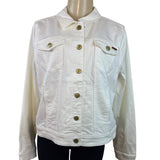 ISAAC MIRAHI LIVE White Denim Button-Up Jacket With Gold-Tone Hardware Sz 14