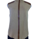Lauren Ralph Lauren Womens Beige Sleeveless Vest With Faux Leather Trim Size XL