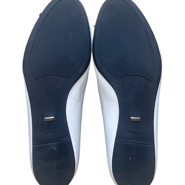 FS/NY Women’s White & Navy Leather Slip-On Floral Accent Ballet Flats Size 9