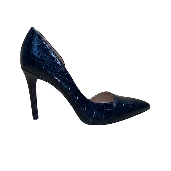 Jessica Simpson Women’s Black Faux Leather Croc-Embossed D'Orsay Heels Size 6M