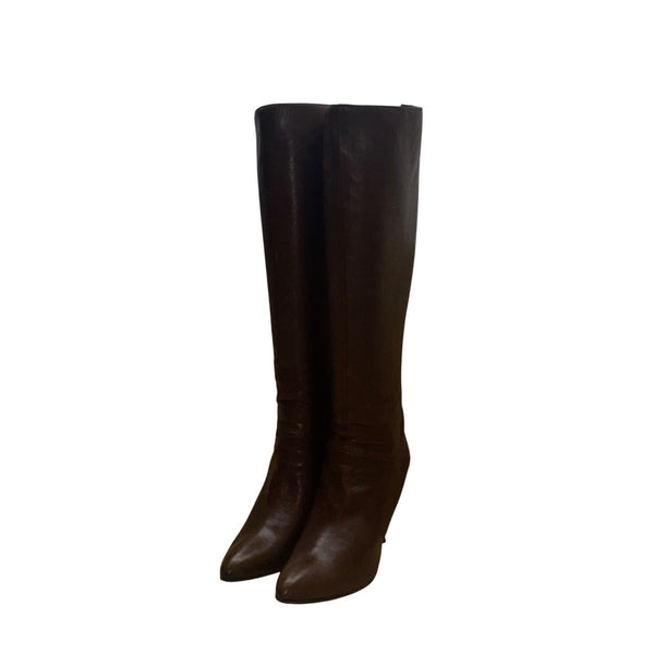 Brian Atwood Women’s Brown Leather Knee-High Stiletto Boots Size 38