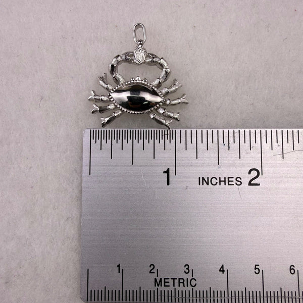 Silver Tone Metal Crab Necklace Pendant Charm Detailed Design