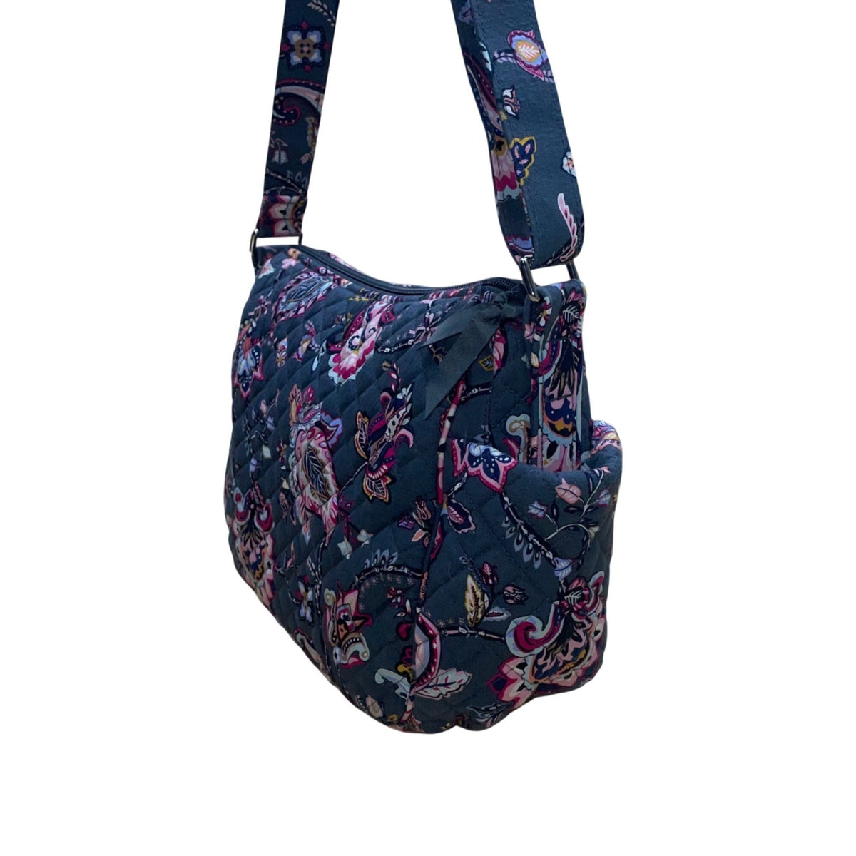 Vera Bradley Women’s Gray Quilted Floral Adjustable Strap Crossbody Bag