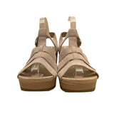 Women’s Beige Suede Strappy Style Adjustable Buckle Wedge Sandals Sz 8.5