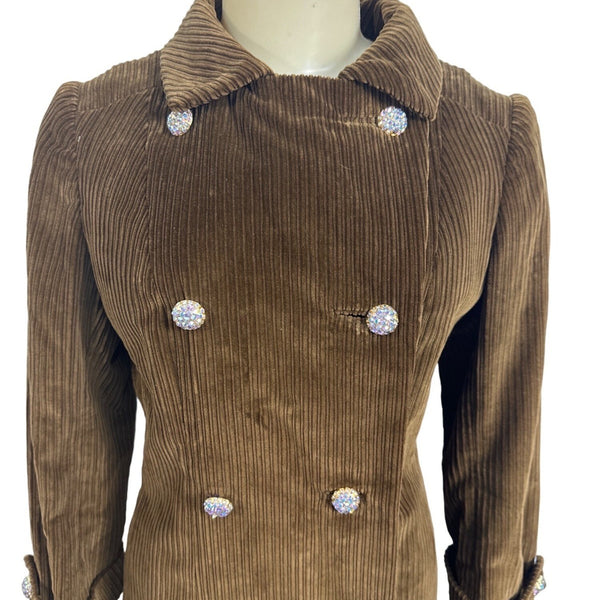 Originala Vintage 1960's Women's Corduroy Maroon Double Breasted Long Coat