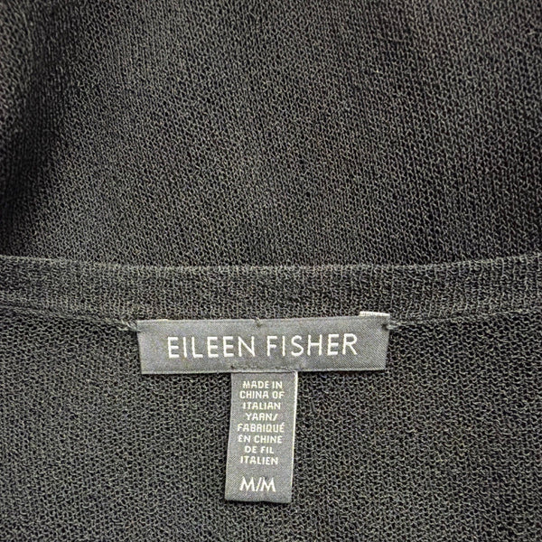 Eileen Fisher Womens Black Sheer Open Cardigan & Silk Dress Set Sz M