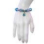 Silver Tone Womens Blue Glass Bead & Enamel Flower Charm Bracelet 