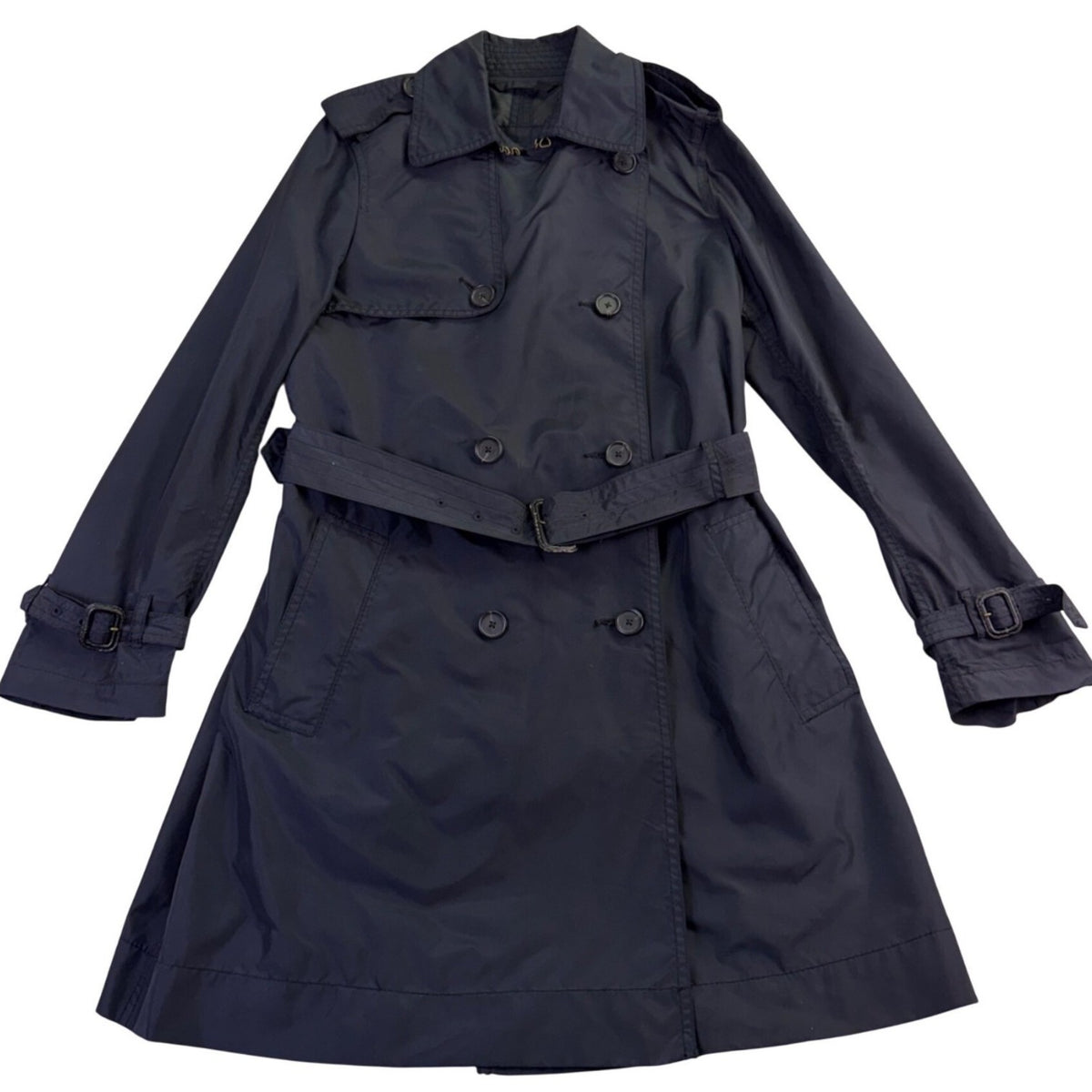 Banana Republic Womens Navy Trench Coat Polyester Fabric Belt Tie Petite Size S