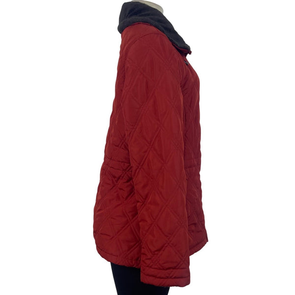 Weatherproof Womens Red Quilted Jacket  Faux Sherpa Lined Full Zip Sz M