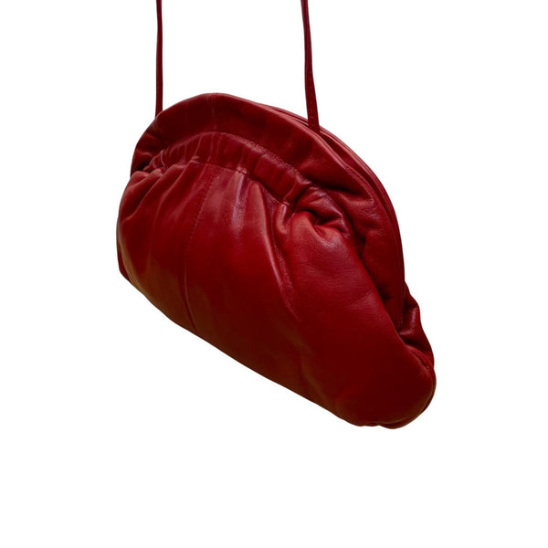 Vintage Brio Women’s Barbiecore Red Leather Gathered Shoulder Bag Size M