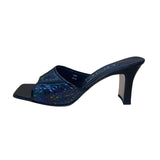 J. Renee Womens Black Iridescent Snake-Print Square-Toe Slide Heels Size 8.5