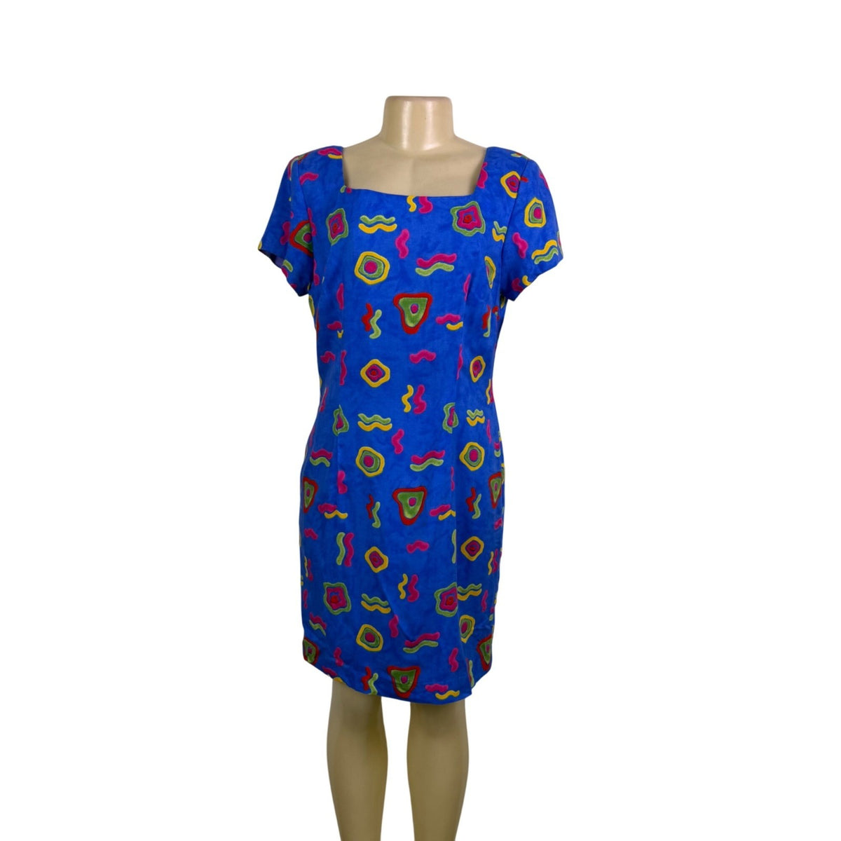 Jessica Howard Womens Blue Rayon Short Sleeve Geometric Print Dress Sz 12P - New