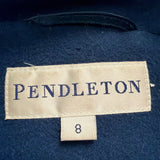 Pendleton Womens Navy Wool & Cashmere Coat With Fox Fur Trim Hood Size 8
