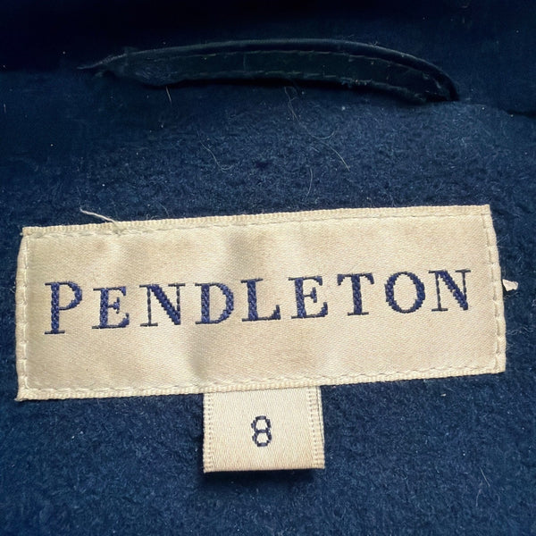Pendleton Womens Navy Wool & Cashmere Coat With Fox Fur Trim Hood Size 8