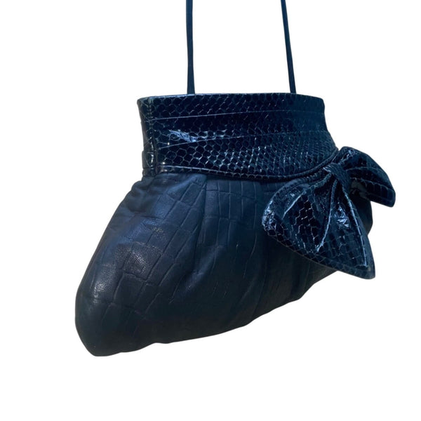 Cynthia Lockhart Women’s Black Faux Leather Bow Evening Clutch Crossbody Bag