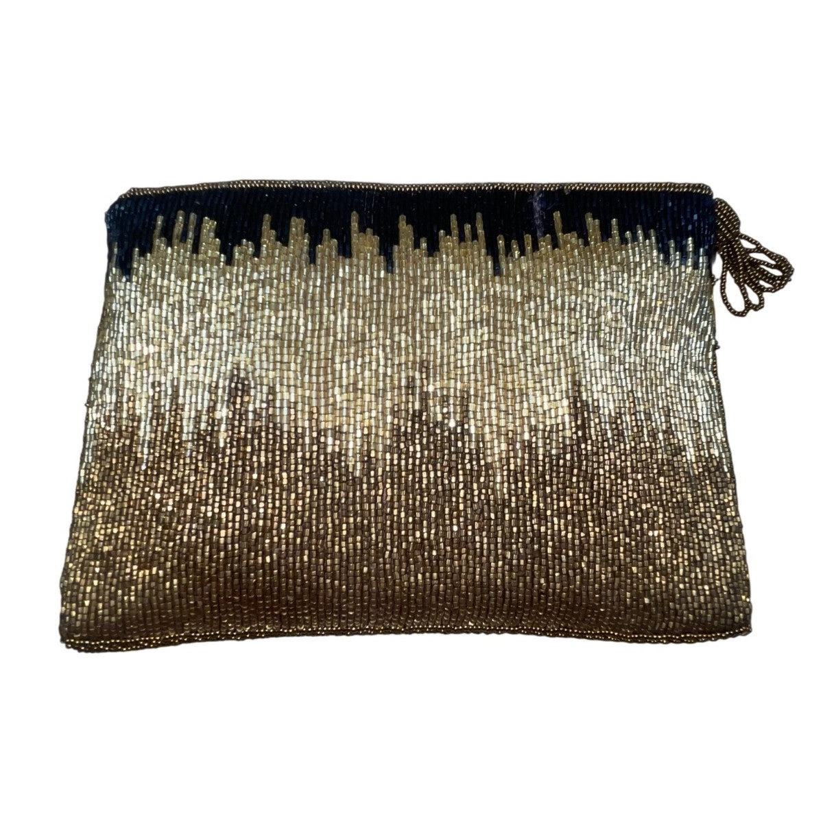 Handmade Women’s Black & Gold Beaded Tassel Zippered Clutch Bag