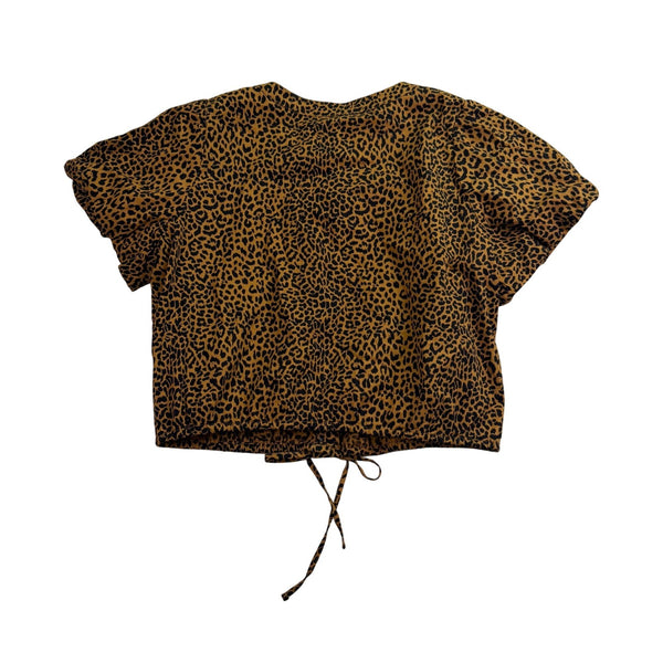J.Crew Womens Brown Leopard Print Button Down Puff Sleeve Blouse Size L