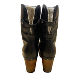 UGG Women’s Black Leather Sheepskin Lined Wooden-Heeled Mid-Calf Boots Size 7