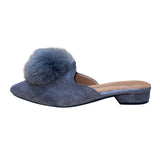 Giuseppe Zanotti Women’s Gray Faux Suede Pom-Pom Almond Toe Slip-On Mules Size 9