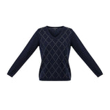 Tommy Hilfiger Womens Navy Cotton Sweater V-Neck Argyle Studded Design Sz XS