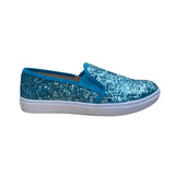 Fever Sole Women’s Blue Glitter Back Heart Accent Slip-On Casual Shoes Size 7