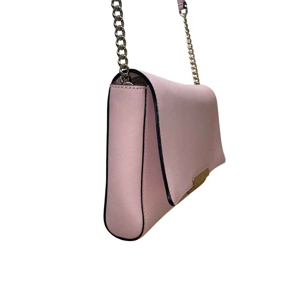 Kate Spade Women’s Pink Saffiano Leather Gold Chain Strap Flap Shoulder Bag
