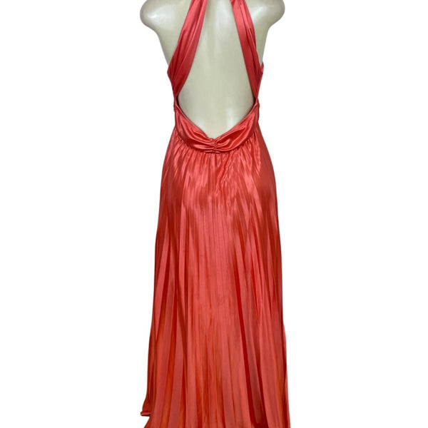 My Michelle Womens Red Satin Halter Evening Gown With Beaded Detailing Size XL