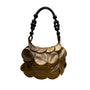 Gold Women’s Faux Leather Scaled Circle Design Black Beaded Handle Shoulder Bag