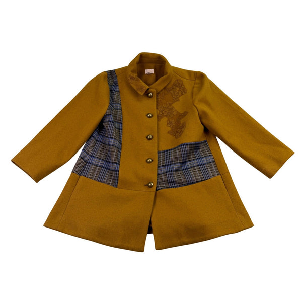 Logo Lavish Women Gold & Plaid Embroidered Coat Button-Up Size S