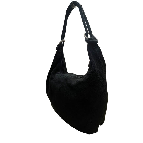 Casper Women’s Black Suede Soft Interior Pocket Silver Hardware Classic Hobo Bag