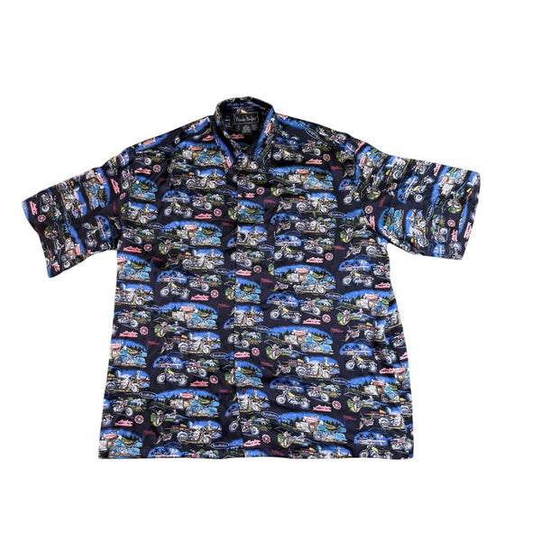 Nicole Miller Mens Black Harley Davidson Print Short Sleeve Shirt Size XL
